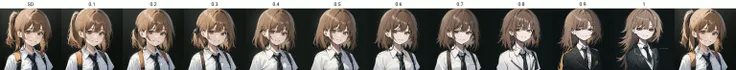 wangyue, 1girl, solo, makima (chainsaw man), necktie, ringed eyes, shirt, looking at viewer, collared shirt, black necktie, simple background, braid, black background, bangs, smile, white shirt, brown hair, closed mouth, braided ponytail, light smile, medium hair, sidelocks <lora:wangyue:SD>