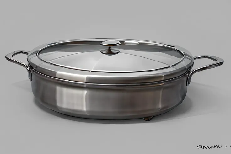 concept art, <lora:streamlinerai_v10:0.9> streamlinerai, unique large pan ,steel , stylized