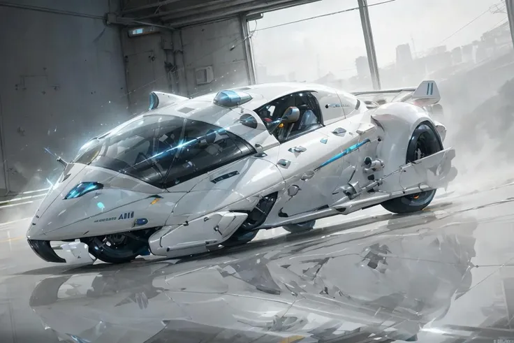 4k, high quality, ray tracing, <lora:streamlinerai:.9> streamlinerai Dog, ww1, stylized, shiny white, full of reflections, blue glowing lights, futurism, clean edges, Tinted windows, stylized,abstract background