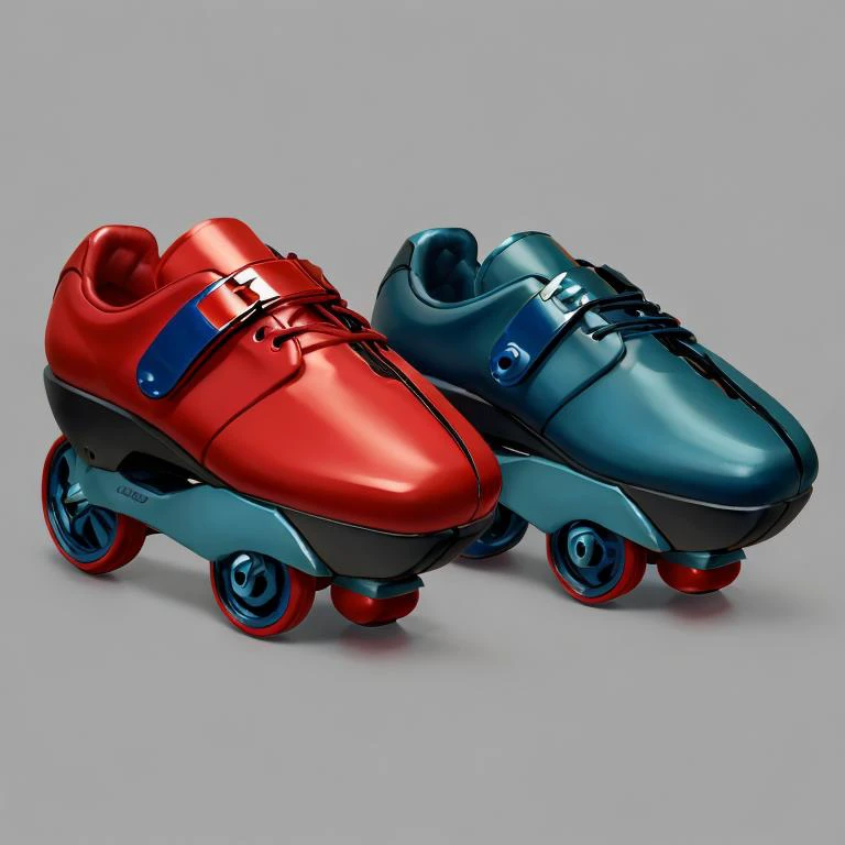 concept art, <lora:streamlinerai_v10:.9> red and blue roller blades, , stylized
