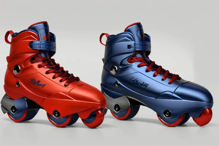concept art, <lora:streamlinerai_v10:.9> red and blue roller blades, , stylized