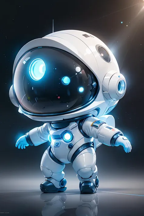 chibi, high quality, ray tracing, streamlinerai space suit, stylized, shiny white, full of reflections, blue glowing lights, futurism, clean edges, Tinted windows, <lora:streamlinerai:0.8>,  <lora:GoodHands-beta2:1>, cartoon rendering