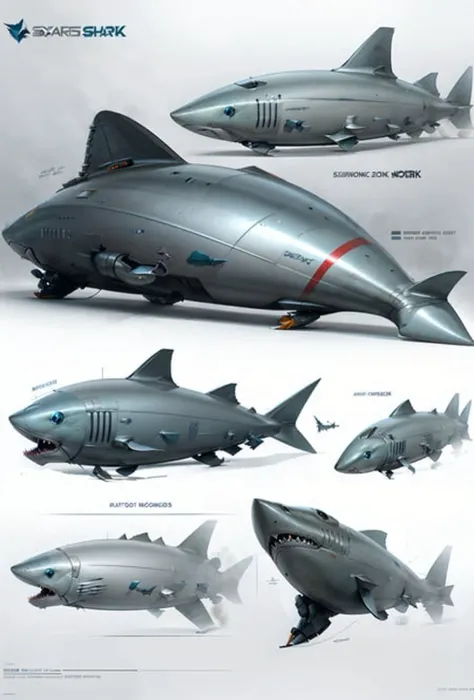 concept art, <lora:streamlinerai:.9> mechanical shark , stylized
