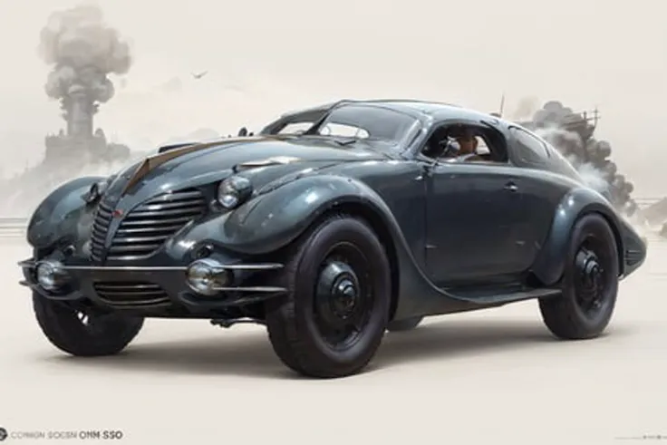concept art, <lora:streamlinerai:.9> streamlinerai car ww1, stylized
