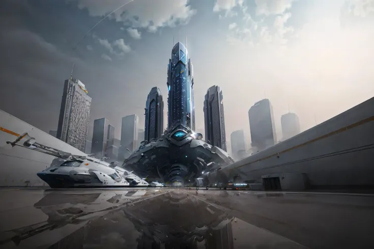 4k, high quality, ray tracing, <lora:streamlinerai:.9> streamlinerai skyscraper, ww1, stylized, shiny white, full of reflections, blue glowing lights, futurism, clean edges, Tinted windows,