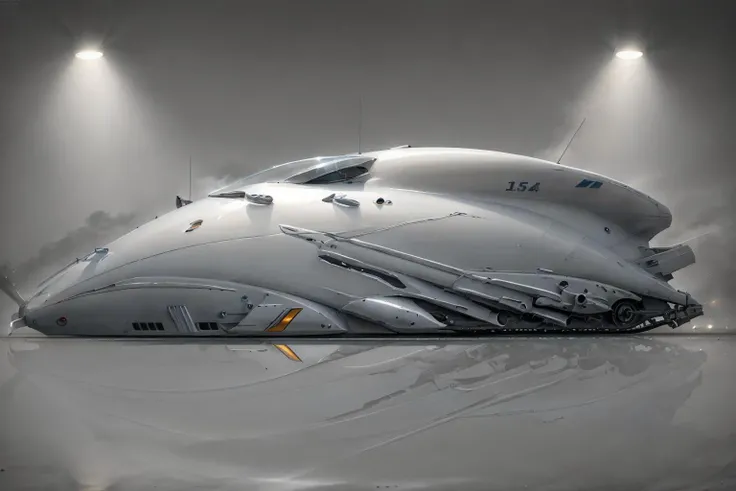 4k, high quality, ray tracing, <lora:streamlinerai:.9> streamlinerai tank ww1, stylized, shiny white, full of reflections, blue glowing lights, futurism, clean curves