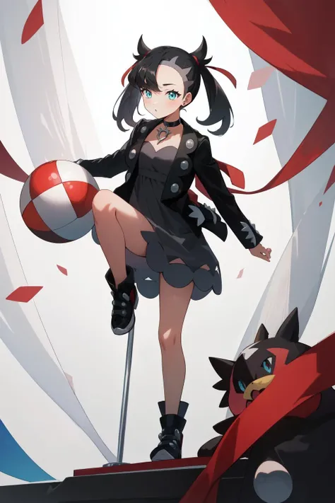 (masterpiece, best quality),  intricate details,
1girl,   <lora:marnie_pokemon-10:0.8> marnie_pokemon, choker, red ribbon, black choker, dress, jacket, black jacket
standing on ball, balancing, circus,