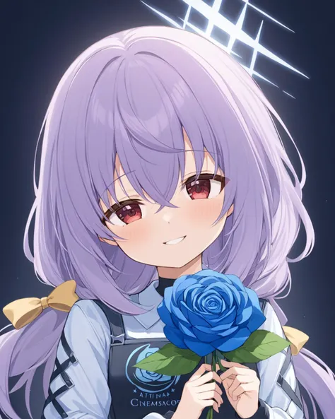 atsuko \(blue archive\),1girl, solo, looking_at_viewer, hair_bow, upper_body, long_sleeves, blue_rose, smile, holding_flower, hair_over_one_eye, halo, blush, yellow_bow
<lora:atsuko_(blue_archive)_image697_2023-11-26-000012:1>halo. gorgeous,key visual, vibrant, studio anime,award-winning, professional, highly detailed,high budget, cinemascope