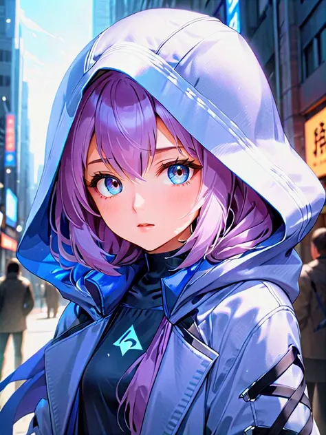 anime, (colorful), blue archive, moden city street background, (finely detailed beautiful eyes and detailed face), depth of field, female focus,
ATSUKO \(BLUE ARCHIVE\), halo, hooded cloak,
<lora:Atsuko_image154__v1:1>, SimplePositiveXLv2, (masterpiece, best quality), unity 8k wallpaper, ultra detailed, beautiful and aesthetic, perfect lighting,