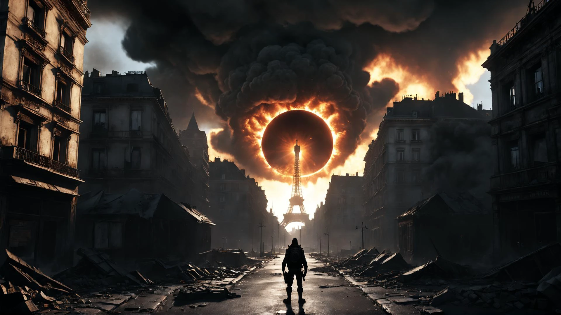 <lora:RPGHellHoundXL:0.5>
<lora:EclipseXL:0.5>
the division 2 - screenshote, unreal engine: .2, russia in 2 0 2 1, abandoned streets, by Yerkaland, 2 0 0 9, gameplay screenshot with ui, inspired by Jacek SempoliÅski, koyaanisqatsi, broken forests, alexandria\'s genesis, cgi art, xbox 360 graphics, nuclear apocalypse, apocalypse, ruins,
a black hole in the sky, a beautiful matte painting, corona, black silhouette, intensely beautiful image, the longest night, amazing shades, ultra photoreal, dark ancient atmosphere, amazing photo, beautiful, lensflares,
HELL,
Eiffel Tower, a city skyline with a blackhole in the background, bleak apocalyptic environment, luis royo and alex ebel, taken in the early 2020s, world ending nuke, ghost of kiev, dark ambient beautiful, ruined cityscape, desolate empty wasteland, dystopian aesthetics, world war, year 2 5 0 0,