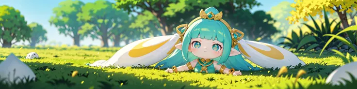 (best quality, masterpiece:1.1), <lora:cute_blindbox_v2:0.6>, blindbox, (solo), upper body, (1female), charmed face, cyan hair, asymmetrical bangs, pointy hair, intricate hair ornaments, african clothes, jewelry, hair ornaments, arm bracelet, (tribe, tribal:1.2), (savana, (dry, yellow grass land), outdoors),