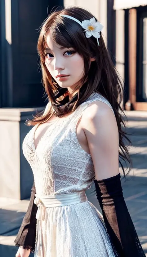 ( jav-lingchun-9500:1.21)
(a domineering lady:1.21), ( solo:1.5), (hands:1.5),
[[OS:0]] breasts, cleavage,(large breasts:1.3),detailed skin,
[[N[:0]] (beautiful detailed eyes),Ultra-fine facial detail,smooth face,(Smoky eye makeup:1.12), (long eyelashes), eyeliner,(closed mouth), Glossy lips,Colorful eyes,yellow eyes,(seductive smile), 
[[pri:0]]  (Fashion accessories),hair accessory,hair ornament, hair flower,
[[SW:0]] (blonde hair:1.21), bangs, hair between eyes, short hair with long locks,
[[cg
:0]]  white dress, boots,  white flower, sidelocks,detached sleeves, bare shoulders, gloves, white scarf, white thighhighs,scarf, sleeveless dress, 
[[RO\:0]]  looking at viewer,(dynamic pose),
[[SQw:0]] Street bench,Street lights,flower bed, 
[[W:fo:0]]  (spectacle:1.21),( detailed background:1.2),outdoors,


(ultra realistic), (photorealistic:1.3), (anime),(realistic),
(incredibly_absurdres), dreamlike art,(Studio Lighting:1.2),
(masterpiece),( best quality),( highest quality), extremely detailed CG unity 8k wallpaper, photograph, instagram, portrait, highly detailed, digital painting, artstation, concept art, vibrant,
