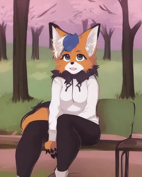 fox, furry, solo, women sit in park