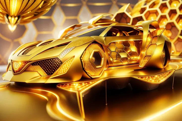 car, goldstyle, embedded in velvet silk cloth