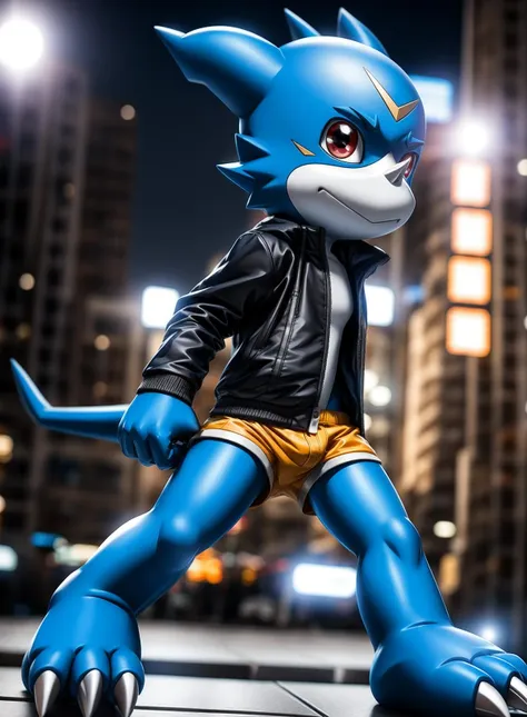 (by  photonoko:0.5) (by Arthur Lismer:0.6), (by chunie:0.4) by avante92,
BREAK
(anime:1.2)
solo, male, shorts, jacket, (veemon:0.7), blue skin, claws, fang out, 
detailed background, cinematic lighting, (artistic, tastefull:1.2),
8k hd, photo, <lora:add_detail:1.2>, depth of field, <lora:Veemon_pm_v1:1>