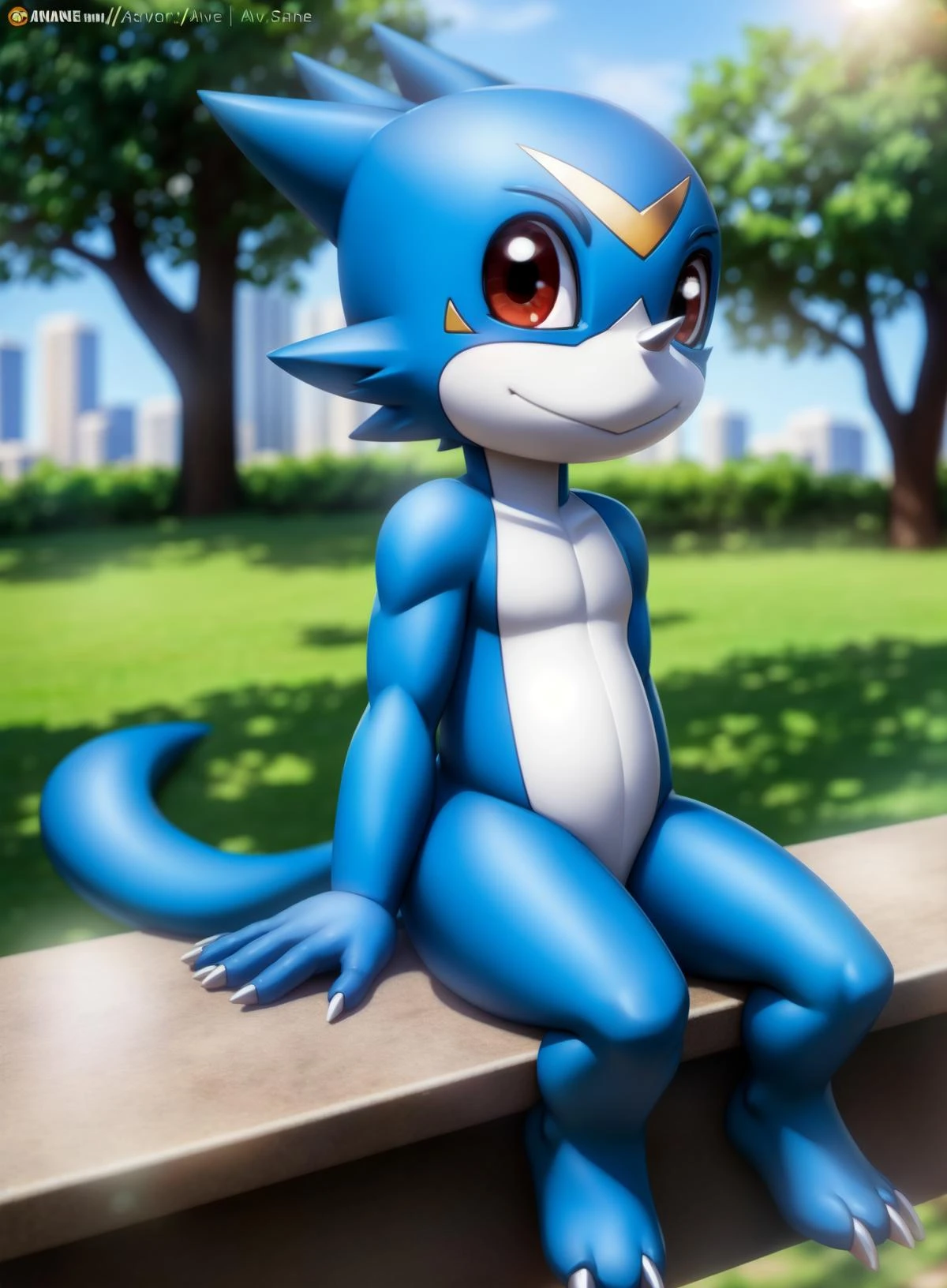 (by photonoko:0.5) (by Arthur Lismer:0.6), (by chunie:0.4) by avante92,
BREAK
(anime:1.2)
solo, male, (veemon:0.7), blue skin, claws, fang out, (chibi, adorable, cute:1.2),sitting,
detailed background, park background, cinematic lighting, (artistic, tastefull:1.2),
8k hd, photo, <lora:add_detail:0.5>, depth of field, <lora:Veemon_pm_v1:1>