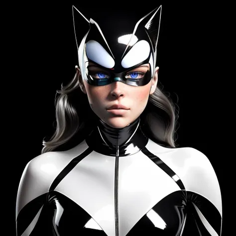 ((masterpiece)),(((best quality))),((character design sheet)), ((full body view)) illustration,1girl, muscular, ((white bodysuit:1.5)), (masked face:1.4) (masked eyes:1.4)( masked mouth:1.4) superhero, (black ponytail:1.4), (black cape:1.4) ((detailed face:1.4)) beautiful woman, (small breasts:1.3)(black legs:1.3)shiny skin, (gold emblem on chest:1.2),scribbles and marks, (puffy lips:1.5), (full lips:1.3) big lips, detailed lips, rough sketches, pose, 8k,16k, (simple background, white background: 1.3)