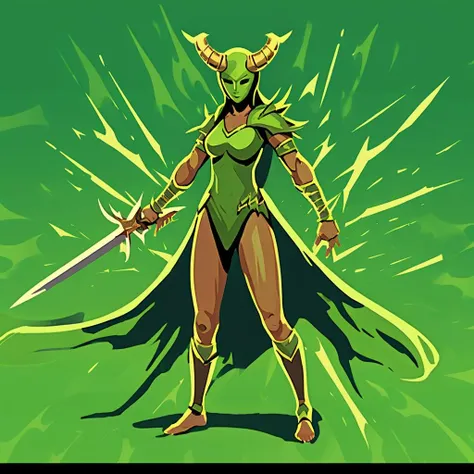 <lora:slay1-000010:1.4> blade dance, a female warrior wearing a skull of a horned creature throwing an array of knives. She has a cape on and wrappings on her wrist, body and ankle, green