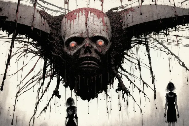 masterpiece, best quality, 1girl, (glass:1.1), (horror:1.25), (titan:1.2) <lora:S12 Technidraw_558123:1>