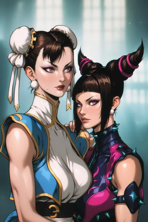 score_9, score_8_up, score_7_up, score_6_up, score_5_up, score_4_up,
BREAK
vintage, 1990s \(style\), 
2girls,(han_juri, street_fighter, black_hair, purple_eyes:1.2) sucking (chun-li, double bun, street_fighter, brown_hair, brown_eyes:1.3) nipples, nude, sweaty skin, sweat, amazing details, best quality, Blurred motion, streaks of light, ghosting effect, highly detailed, pretty, fantasy, 
(natural skin texture, hyperrealism, soft light, sharp),
<lora:OldAnimeStyle_XL_v3:0.75>