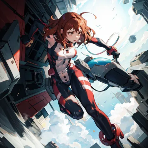 <lora:OchacoUraraka-01>,  Ochaco, Bodysuit, hero suit, struggle, serious, difficult, intense
