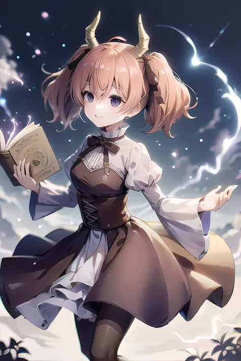 liniefrieren, 1girl, solo, long sleeves, ribbon, hair between eyes,glowing eyes, twintails, hair ribbon, horns, puffy sleeves, juliet sleeves, brown bow, brown ribbon,pantyhose<lora:linie:0.7>
,child,toddler size,
from_above, \(eye reflections\), golden hour, detailed textures, casual pose, garden, aesthetic, intricate, light rays, sunlight, bokeh, sparkle, shimmer, glitter, sharp focus
smile, happy, seductive smile,
THUNDERMAGIC,CHARGED AURA,CHARGED AURA,enchanted book ,<lora:ThunderMagic-22:0.8>