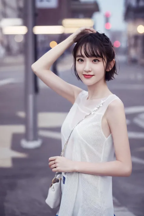 1girl, solo, <lora:Celebrity-tang_yixin_v1:0.8>, tangyixin, portrait, arm up,
looking at viewer, simple background,
masterpiece, high quality, highres, absurdres, realistic, photorealistic,