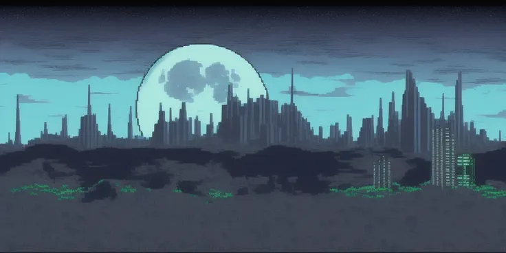 (moon city skyline landscape, rural area in foreground,:1.1) (sprite:1.5), holliemengert artstyle, (huge black hole in background:1.1), jwst