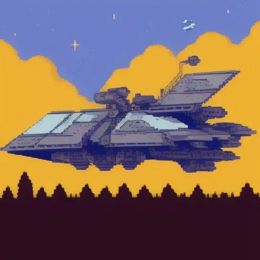 a spaceship landing in the woods, 8-bit, rural area background landscape, jwst