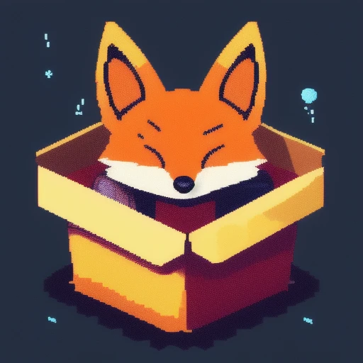 a cute fox sleeping in a box, (pixelart:0.0), MTG card art, nvinkpunk
