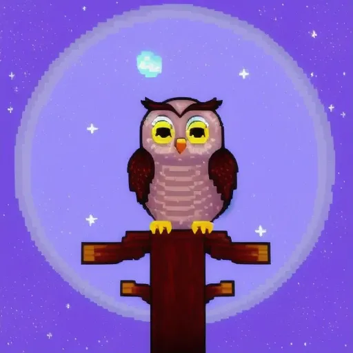 a cute owl sleeping in tree hole, night sky, glowing stars, (pixelart:1.2), modern disney style