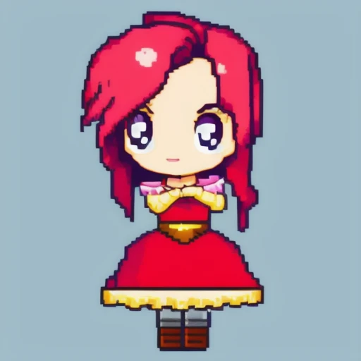 (pixelart), princess chibi sprite, symmetry, game asset, 16-bit, transparent background