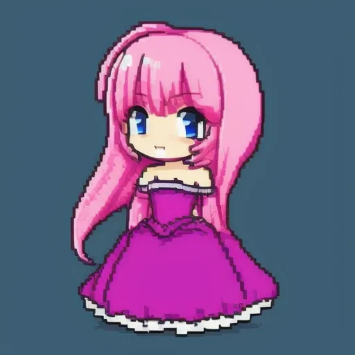 (pixelart), princess chibi sprite, symmetry, game asset, 16-bit, transparent background