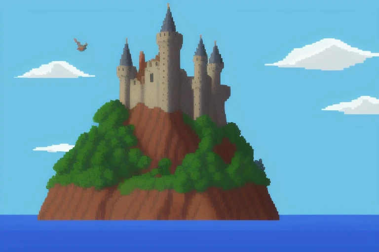 fantasy landscape, castle, game background, pixel art