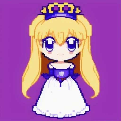 (pixelart), princess chibi sprite, symmetry, game asset, 16-bit, transparent background