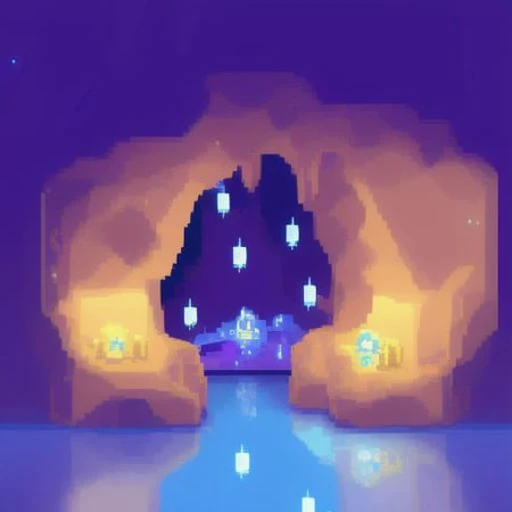 a nice cristal cavern, with lots of shining diamonds, (pixelart:1), dreamlike