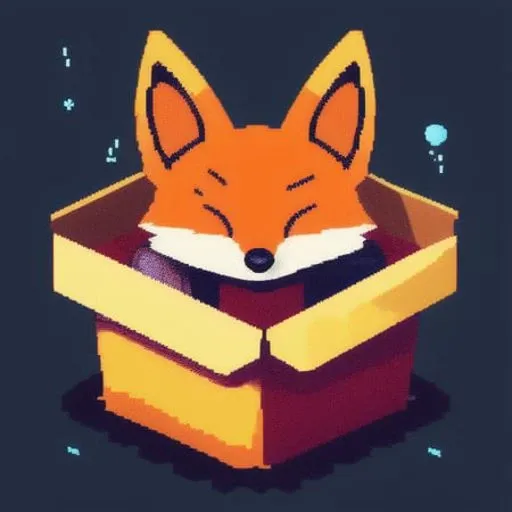 a cute fox sleeping in a box, (pixelart:0.0), MTG card art, nvinkpunk