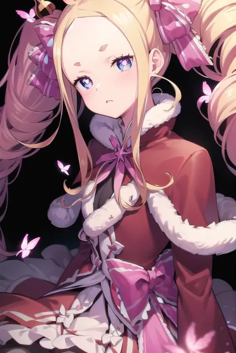 Beatrice, Beatrice, Blonde, blue eyes, (Butterfly-shaped pupils:1.5), Drill Hair, Long Hair, Parted bangs, (amount:1.5), Symbol-shaped pupil, Twin Drill, Side Lock,
break bow, Capelet, Crown, dress, Frillsのリボン, Frills, Fur trim, fur-trimmed Capelet, long dress, Long sleeve, mini Crown, pantyhose, red Capelet, Sleeves are longer than the wrist, Striped, Striped pantyhose,
break looking at viewer, whole body,
break indoors, figure書館,
break (masterpiece:1.2), highest quality, High resolution, unity 8k wallpaper, (figure:0.8), (Beautiful fine details:1.6), Highly detailed face, Perfect lighting, Highly detailed CG, (Perfect hands, Perfect Anatomy),