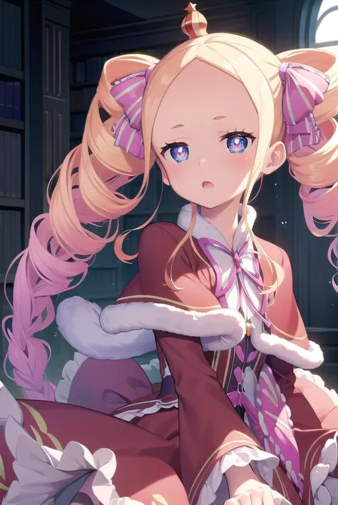 beatrice, <lyco:beatrice-lyco-nochekaiser:1>,
beatrice, blonde hair, blue eyes, (butterfly-shaped pupils:1.5), drill hair, long hair, parted bangs, (forehead:1.5), symbol-shaped pupils, twin drills, sidelocks,
BREAK bow, capelet, crown, dress, frilled bow, frills, fur trim, fur-trimmed capelet, long dress, long sleeves, mini crown, pantyhose, red capelet, sleeves past wrists, striped, striped pantyhose,
BREAK looking at viewer, full body,
BREAK indoors, library,
BREAK <lyco:GoodHands-beta2:1>, (masterpiece:1.2), best quality, high resolution, unity 8k wallpaper, (illustration:0.8), (beautiful detailed eyes:1.6), extremely detailed face, perfect lighting, extremely detailed CG, (perfect hands, perfect anatomy),