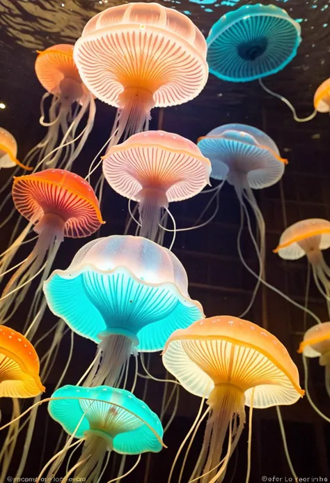 [round ball, 3 balls, blurry, transparent : jellyfishes, jellyfish  :9]
