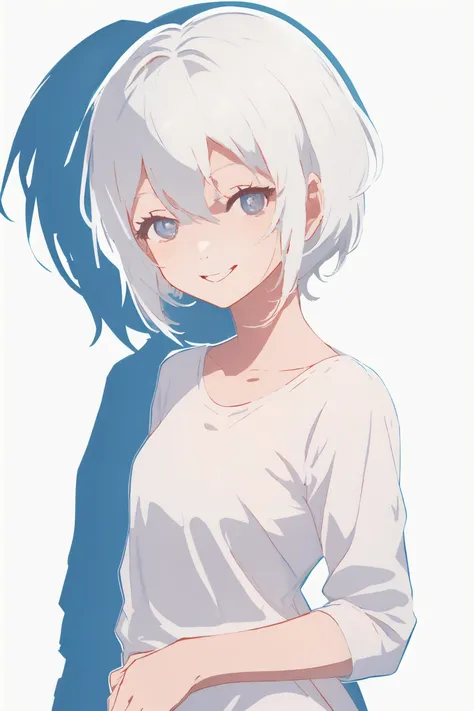 (masterpiece,best quality,absurdres),1girl,solo,evil smile,white hair,short shaggy hair,sleepwear,looking at viewer,upper body,white background,dynamic_angle,
<lora:UY colorful style_bx-v2.02cya5:1>,outline,white theme,