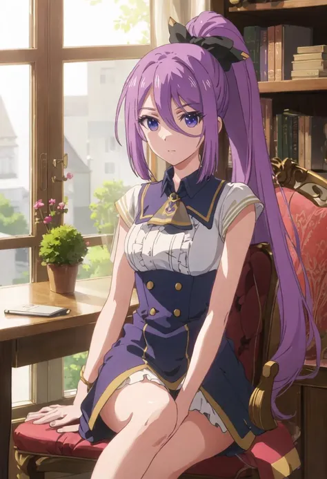 {safe:1.10}, best quality, masterpiece, highres, solo, {ashley_lapisrelights:0.90}, sitting, sitting on chair, chair, cowboy_shot, looking at viewer