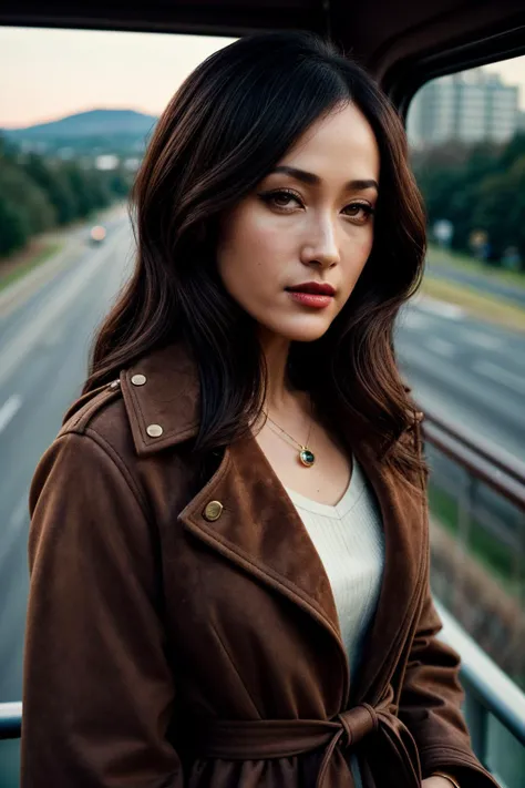 photo of (EPM4gg13Q:0.99), closeup portrait, perfect hair, (modern photo, [Faux suede shearling coat in a rich burgundy shade with a waterfall front|Clothes: A polka dot swing dress with a sweetheart neckline.]), 24mm, (analog, cinematic, film grain:1.3), ((from above , highway , midnight , gradient:1.1)), ((detailed eyes)), ((eyeliner, long lashes)), (epicPhoto), long eyelashes, (perfect waist), (painted lips)