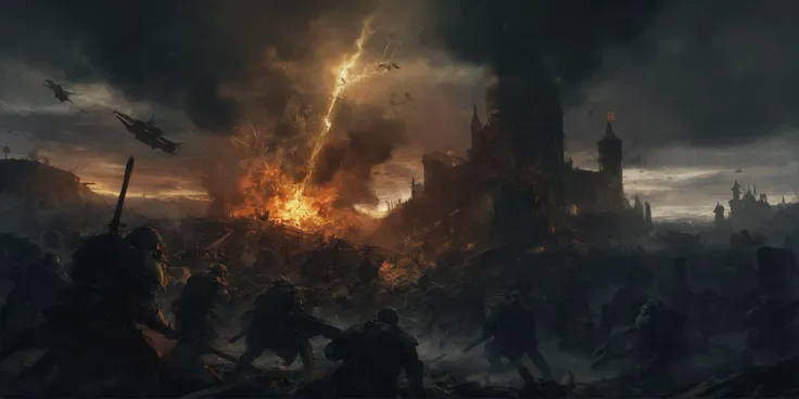 Generate a stunning art style, a true [masterpiece] [best quality] of art. The image showcases [detailed linework], [dynamic shading], and [dramatic lighting], bringing to life a [dreading atmosphere, grim dark coloures]. In the background a {armies fighting,, battlefield,  gothic city, warhammer 40k, artillery, explosion] is to be seen in [grand:1.8, high-scale:1.8, panorama:1.8] from [from below].  A astra militarum,  [full body view. He  is holding a lasgun, holding rilfe. He is wearing a full armour].
<lora:lasgunlorav1:1>