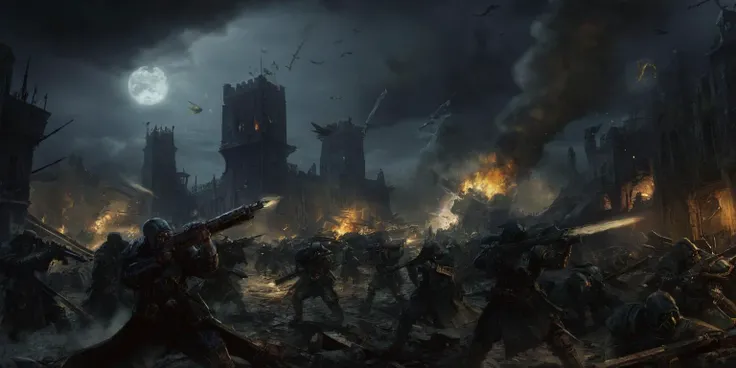 Generate a stunning art style, a true [masterpiece] [best quality] of art. The image showcases [detailed linework], [dynamic shading], and [dramatic lighting], bringing to life a [dreading atmosphere, grim dark coloures]. In the background a {armies fighting,, battlefield,  gothic city, warhammer 40k, artillery, explosion] is to be seen in [grand:1.8, high-scale:1.8, panorama:1.8] from [from below].  A astra militarum,  [full body view. He  is holding a lasgun, holding rilfe. He is wearing a full armour].
<lora:lasgunlorav1:1>