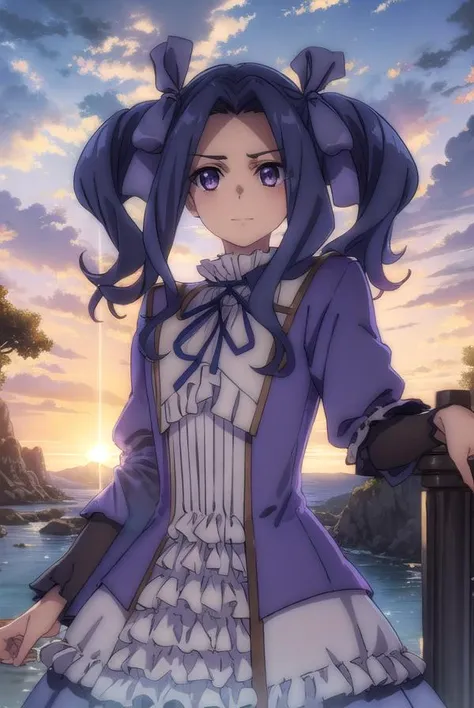 meltyqmelromarc, <lora:melty q melromarc s3-lora-nochekaiser:1>,
melty q melromarc, long hair, ribbon, twintails, blue hair, (purple eyes:1.1), hair ribbon, purple ribbon, (parted bangs:1.5), smile,
BREAK long sleeves, dress, frills, ribbon trim, purple dress,
BREAK outdoors, forest, nature, sun, sky, trees, clouds, grass,
BREAK looking at viewer, (cowboy shot:1.5),
BREAK <lyco:GoodHands-beta2:1>, (masterpiece:1.2), best quality, high resolution, unity 8k wallpaper, (illustration:0.8), (beautiful detailed eyes:1.6), extremely detailed face, perfect lighting, extremely detailed CG, (perfect hands, perfect anatomy),