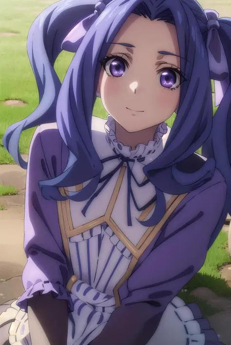 meltyqmelromarc, <lora:melty q melromarc s3-lora-nochekaiser:1>,
melty q melromarc, long hair, ribbon, twintails, blue hair, (purple eyes:1.1), hair ribbon, purple ribbon, (parted bangs:1.5), smile,
BREAK long sleeves, dress, frills, ribbon trim, purple dress,
BREAK outdoors, forest, nature, sun, sky, trees, clouds, grass,
BREAK looking at viewer, (cowboy shot:1.5),
BREAK <lyco:GoodHands-beta2:1>, (masterpiece:1.2), best quality, high resolution, unity 8k wallpaper, (illustration:0.8), (beautiful detailed eyes:1.6), extremely detailed face, perfect lighting, extremely detailed CG, (perfect hands, perfect anatomy),