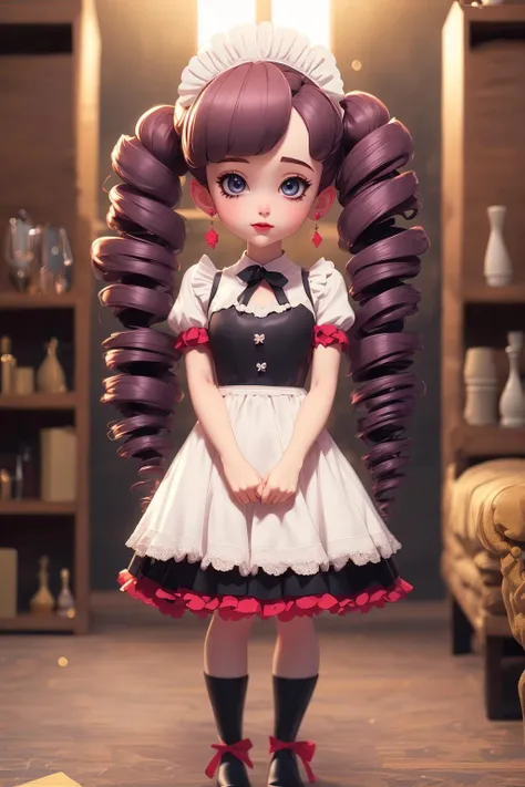 photo, 8k, highly detailed, solo, ((mega twin drills)), ((big hair)), long hair, full body, french maid dress, maid hairband <lora:mega_twin_drills-1.0r8:0.8>