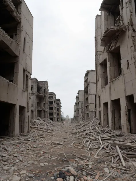 architecture, bare_tree, cityscape, outdoors, tree , <lora:ruinedarchi:0.6>, ruinedarchi, ruined building