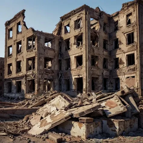 Abandoned war cities with rubble